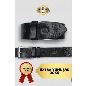 7589 Hakiki Deri Doğal Kırım 4.5 cm Premium Siyah Erkek Kemer