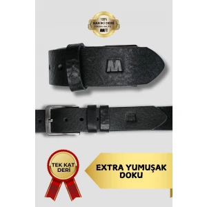 7590 Hakiki Deri Doğal Kırım 4 cm Premium Siyah Erkek Kemer